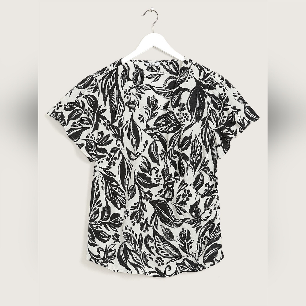 Penningtons Black White V-Neck Wrap Blouse Top Short Sleeves Dressy Office 2X - Picture 2 of 9